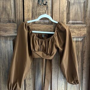 Brown Puff Sleeve Crop Top